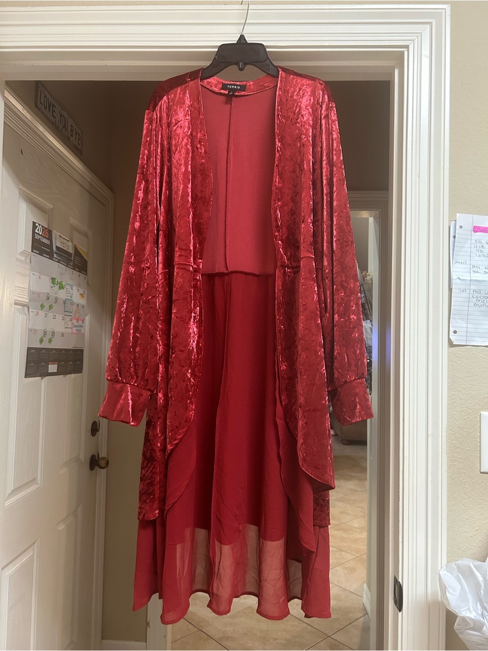Torrid Red Velvet & Chiffon dressy duster